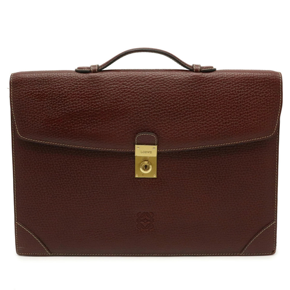Loewe Anagram Briefcase Business Bag Leather Bordeaux Purple